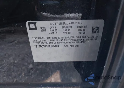 2016 Chevrolet Malibu Ls from USA, damaged, VIN 1G1ZB5ST3GF266103